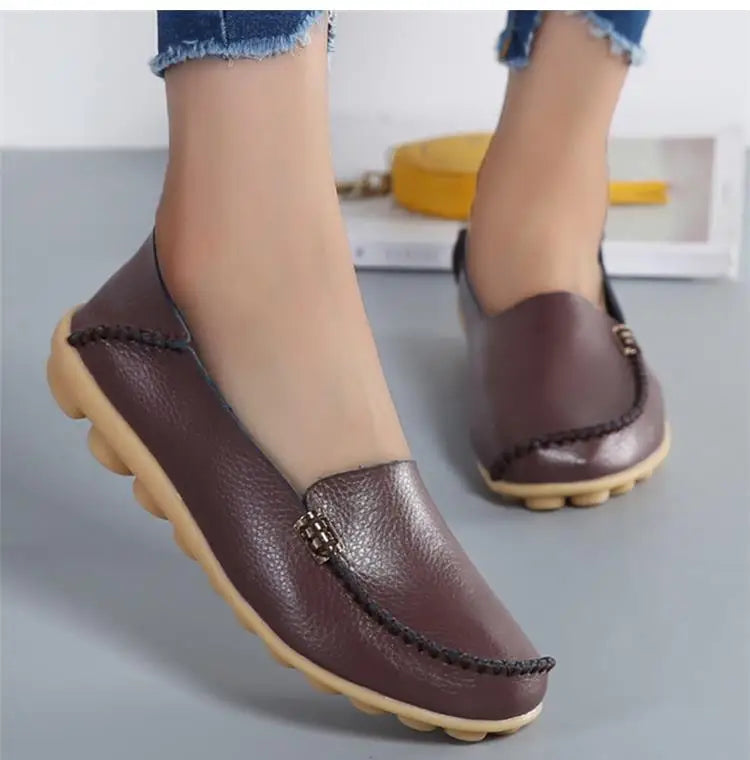 Women Flats Genuine Leather Casual Shoes Woman Moccasins Women's Loafers Nurse Shoe Slip On Shoes Women Plus Size Ballerinas