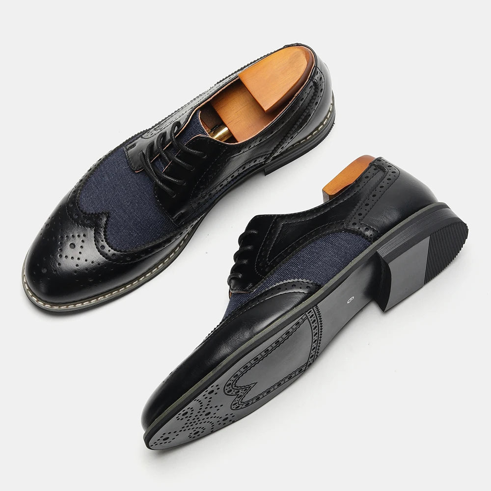 2025 New Brogue Dress Shoes Man Wedding Leather Social Shoe Male