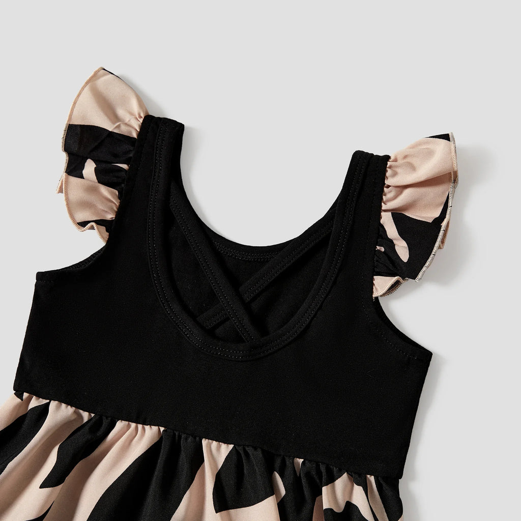 PatPat Family Matching Cross Back Floral Strap Dress and Colorblock Top Sets Suitable for Summer Season Soft and Comfortable