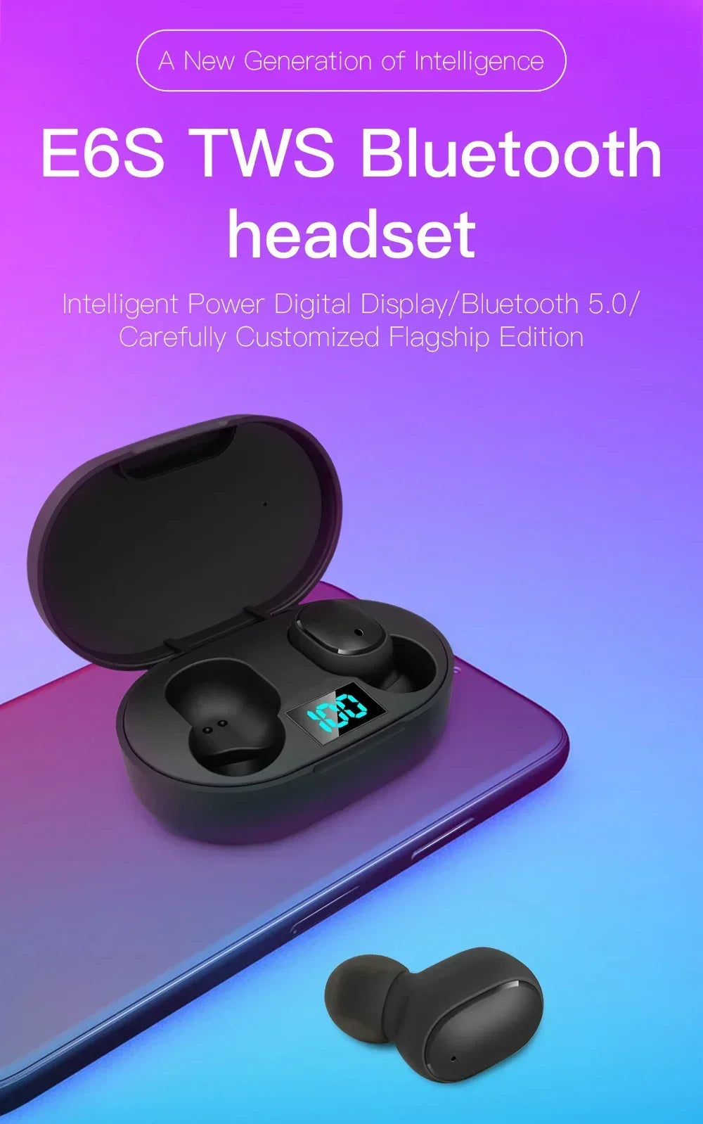10 pcs Wholesale E6S TWS Wireless Headphones Bluetooth Earphone 5.0 Stereo Headset Earbuds with Microphone for iPhone Xiaomi