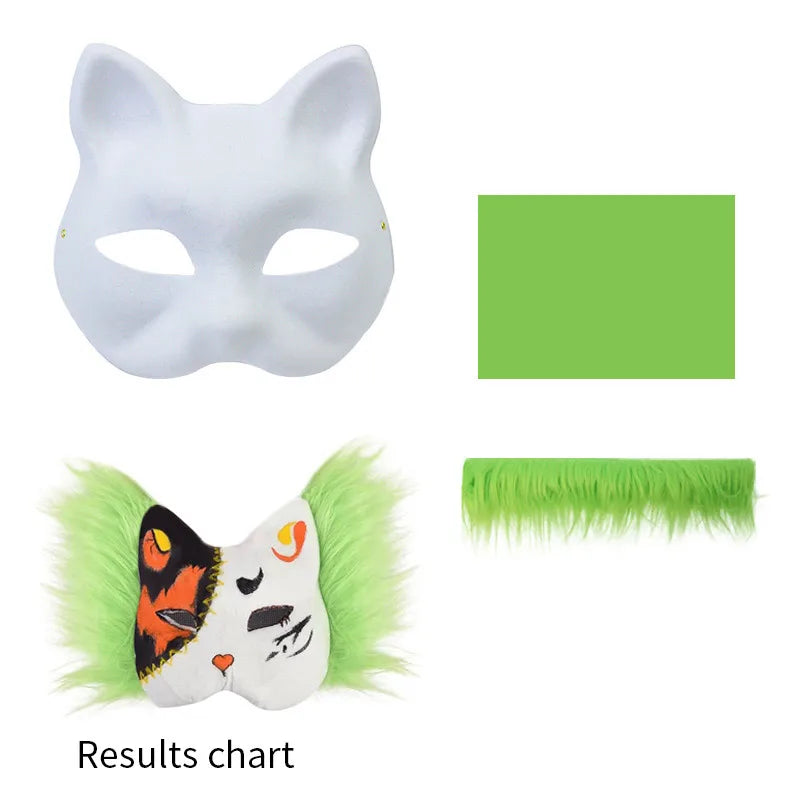 Therian Mask Set Blank Mask Half Face Hand Drawn Animal Cat Fox Mask DIY Handmade Graffiti Half Face Mask Party Christmas Gifts