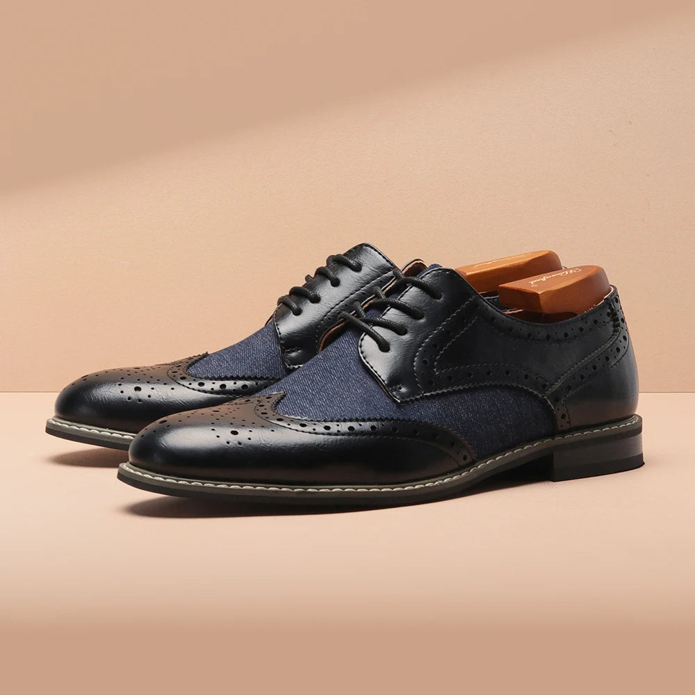 2025 New Brogue Dress Shoes Man Wedding Leather Social Shoe Male