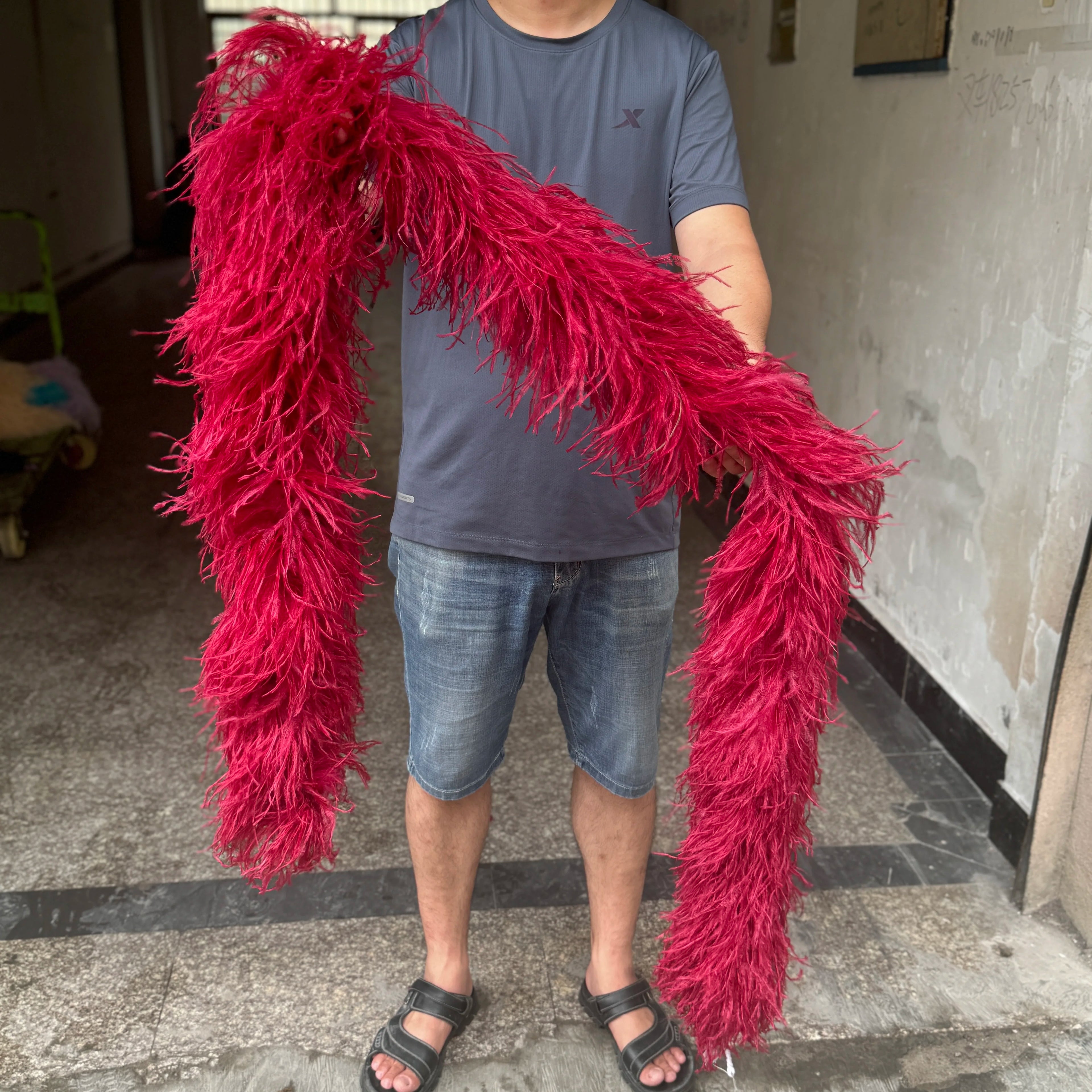 2M Royal blue Natural Ostrich Long Feathers Boa Decoration for Party Wedding Dress Shawl Clothes Sewing Accessories Crafts Plume