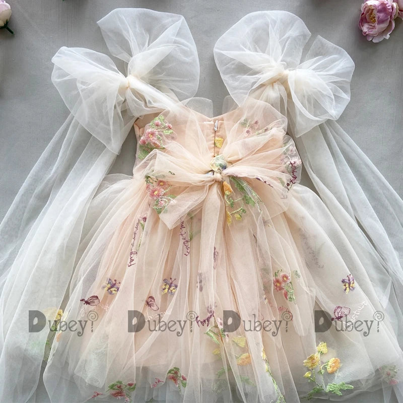 2026 Baby Embroidery Dress Girl Summer Dress Floral Bows Sleeveless Ballarina Dance Performance Dress Girls Tutus Clothes