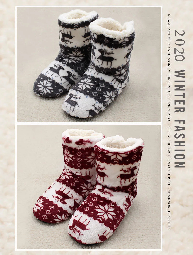 Home Slippers Boots Womens Winter Warm Indoor Christmas Elk Fur Contton Plush Anti Skid Non Slip Soft Deer Female Floor Shoes
