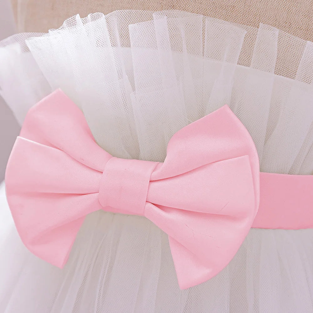 Vintage Baby Girl 1st Birthday Princess Dress Baby Embroidery Floral Bow Gown Flower Kids Wedding Dress Formal Baptism Gala Gown