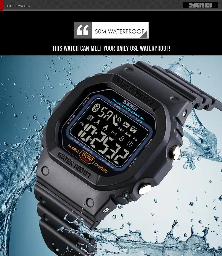 SKMEI Pedometer Calorie Tracker For Iphone Huawei Xiaomi Male relogio Mens Bluetooth Wristwatches 1629 Sport Digital Watch