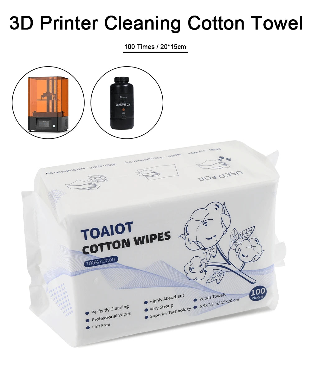 Light Curing Cleaning Cotton Wipes Cleaning Tool 100%Cotton Super Absorbent Lint Free for Anycubi Elego UV Resin 3D Printer Part