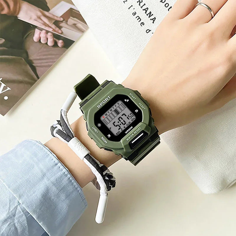 YIKAZE Men's Sports Watch Waterproof LED Digital Watches Student Outdoor Adventure Trend Multifunctional Electronic Watch Gift