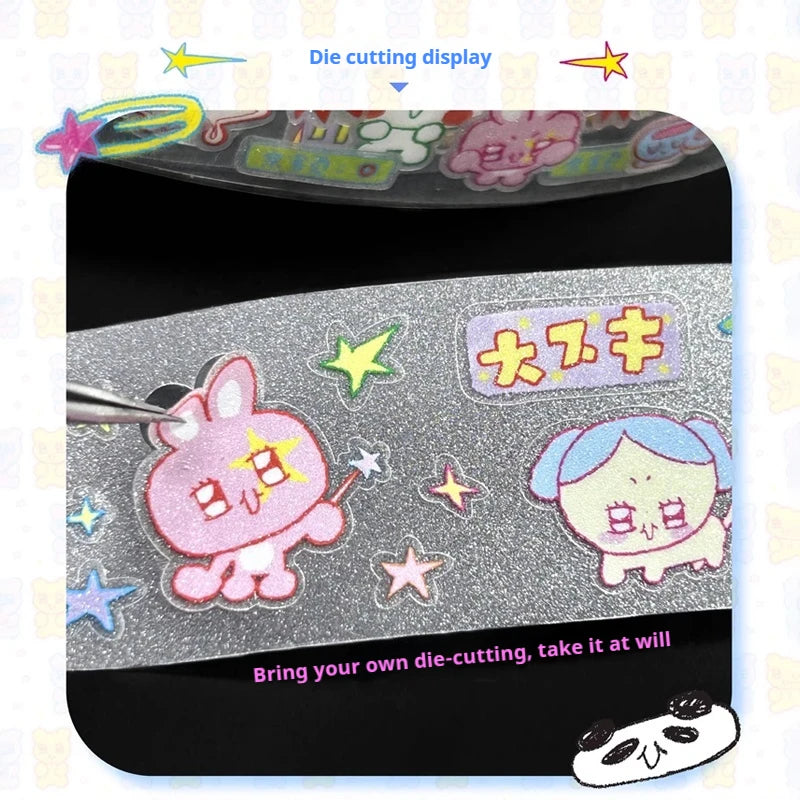 Kawaii Film-Cutting Pet Sticker Tape Agugu Korean Cute Washi Tape Decor Hand Account Decorative Material 3style Die-Cutting Tape