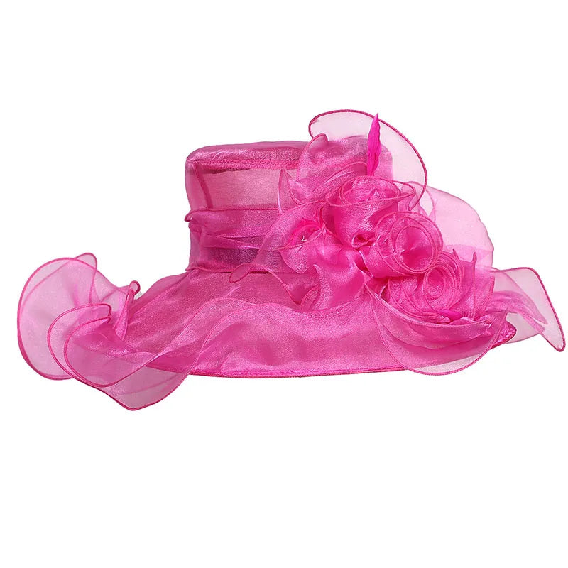 FS Wide Brim Kentucky Derby Hats Fascinators For Women With Veil Flower Organza Wedding Church Cocktail Tea Party Dress Cap 2025