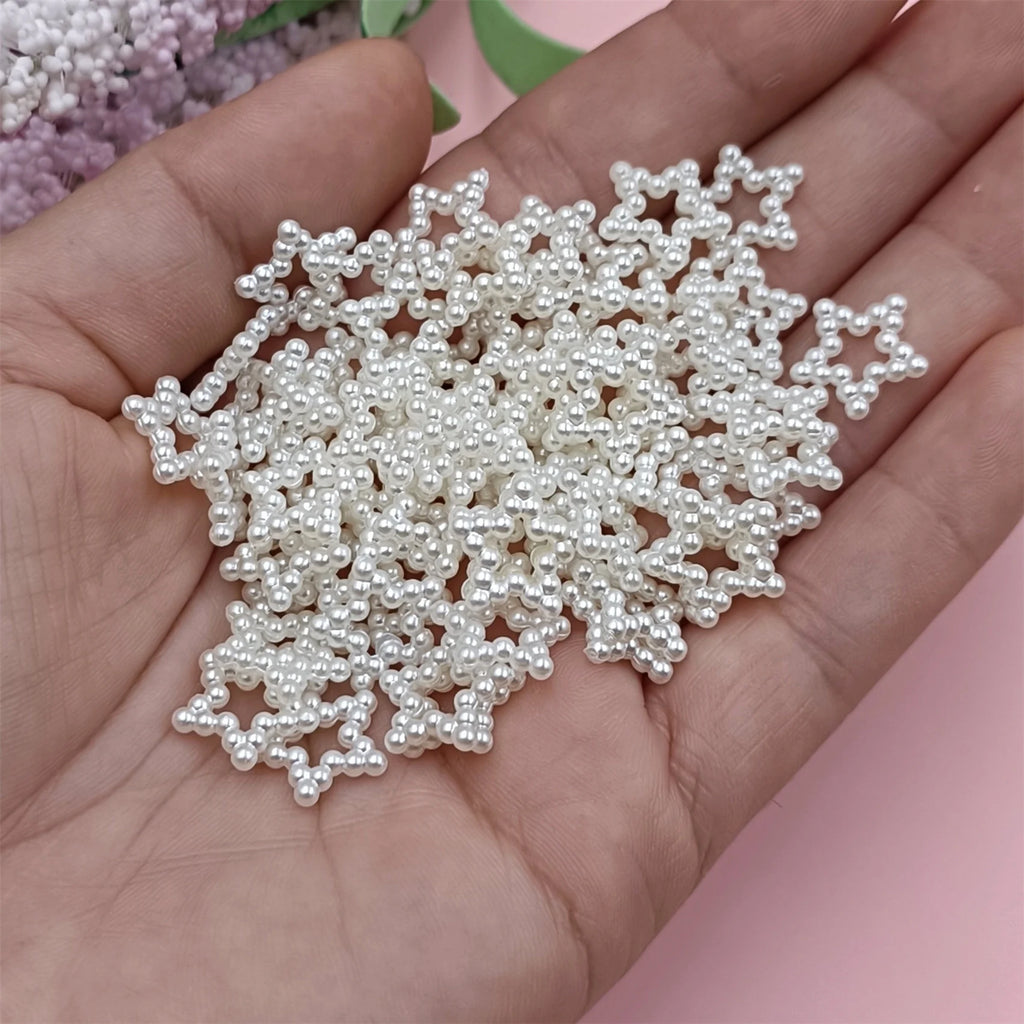 8-15mm 40pcs/pack Imitation Pearl Hollow Heart Star Flower Beads For Jewelry Making DIY Crafts Hairpin Material