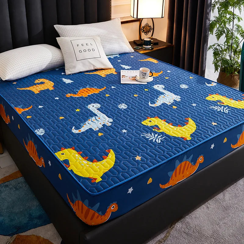 Waterproof Mattress Cover Cartoon Fitted Sheet Home Bedroom Bed Pad Protector Families with Pet Children (without Pillow Case)