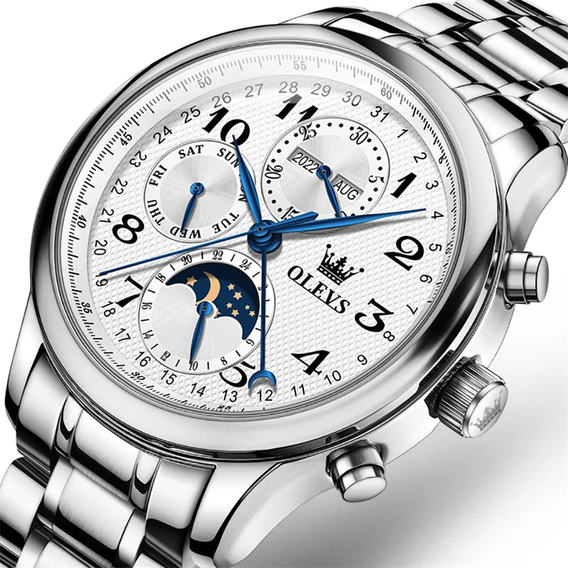 OLEVS Top Brand Luxury Automatic Mechanical Men Watches Moon Phase Steel Dress Fashion Business Waterproof Watch Reloj Hombre