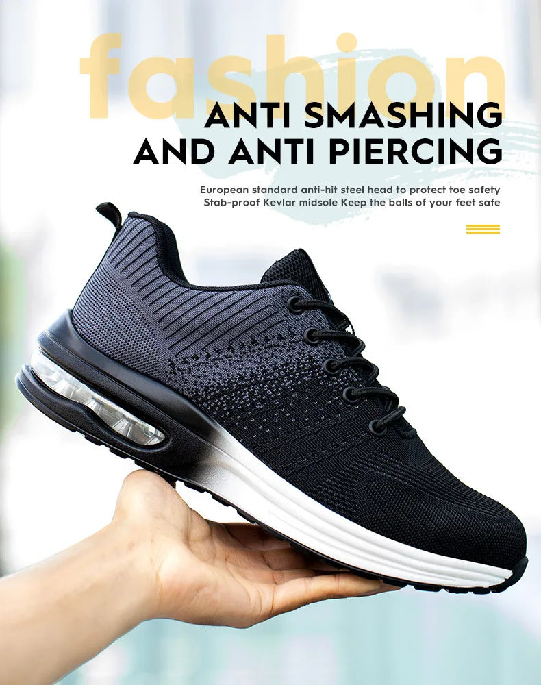 Safety Shoes Men Women Work Safety Boots Steel Toe Shoe Puncture Proof Air Cushion Work Sneakers Light Fashion Work Shoes Unisex