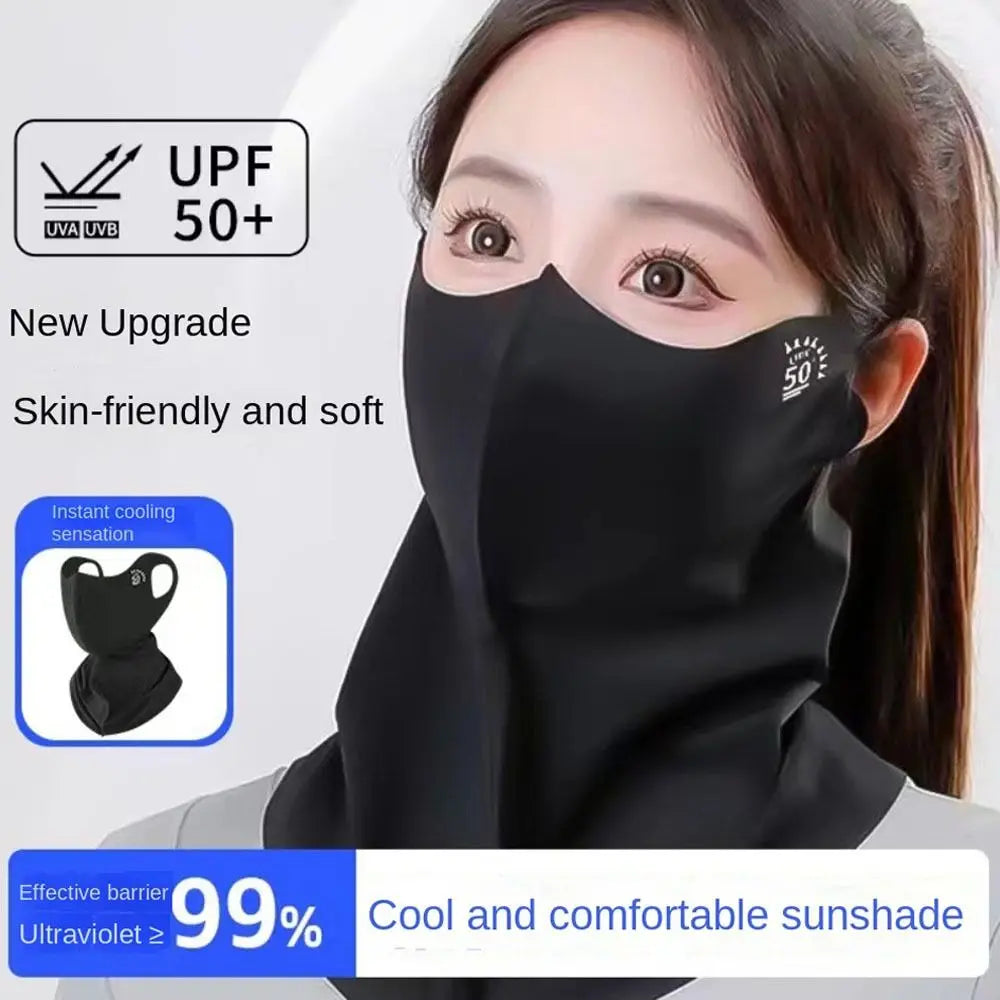 Ice Silk Sun Protection Mask Breathable Dustproof Anti-UV Neck Scarf Summer Outdoor Cycling Cool Sunshade Face Mask UPF50+