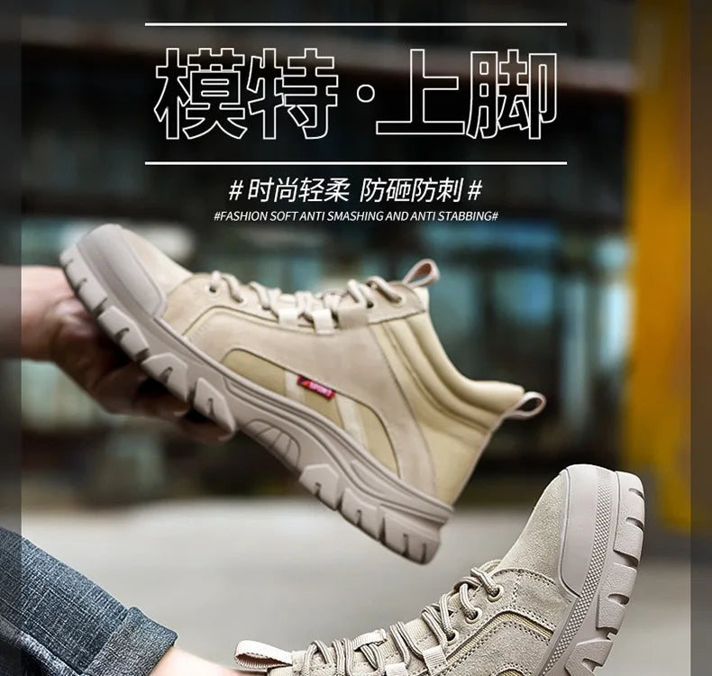 2024 High-top work safety boots men's steel toe work shoes indestructible anti-smashing anti-puncture work sneakers