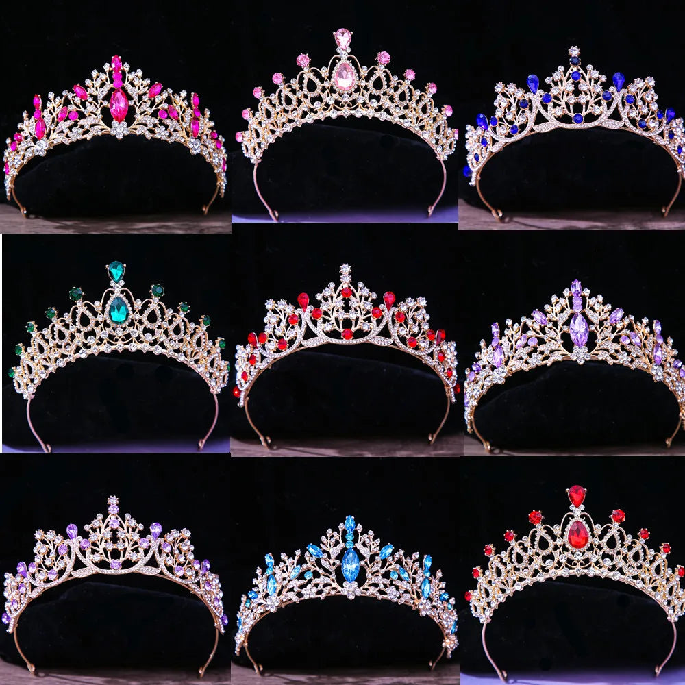DIEZI Baroque Vintage Princess Queen Bridal Crown Headwear Crystal Tiara For Women Wedding Crown Hair Dress Accessories Jewelry
