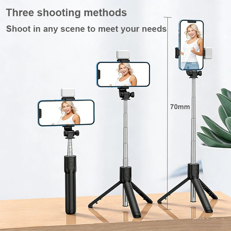 Portable Bluetooth Selfie Stick Mobile Tripod Holder with Remote Shutter Extendable Wireless Remote Retractable Phone Stand