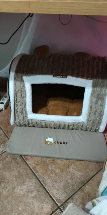 Cute Pet House with Foldable Soft Pet Bed Detachable Washable Pet Castle Suitable for Small Medium-sized Dogs and Cat Cave Nests