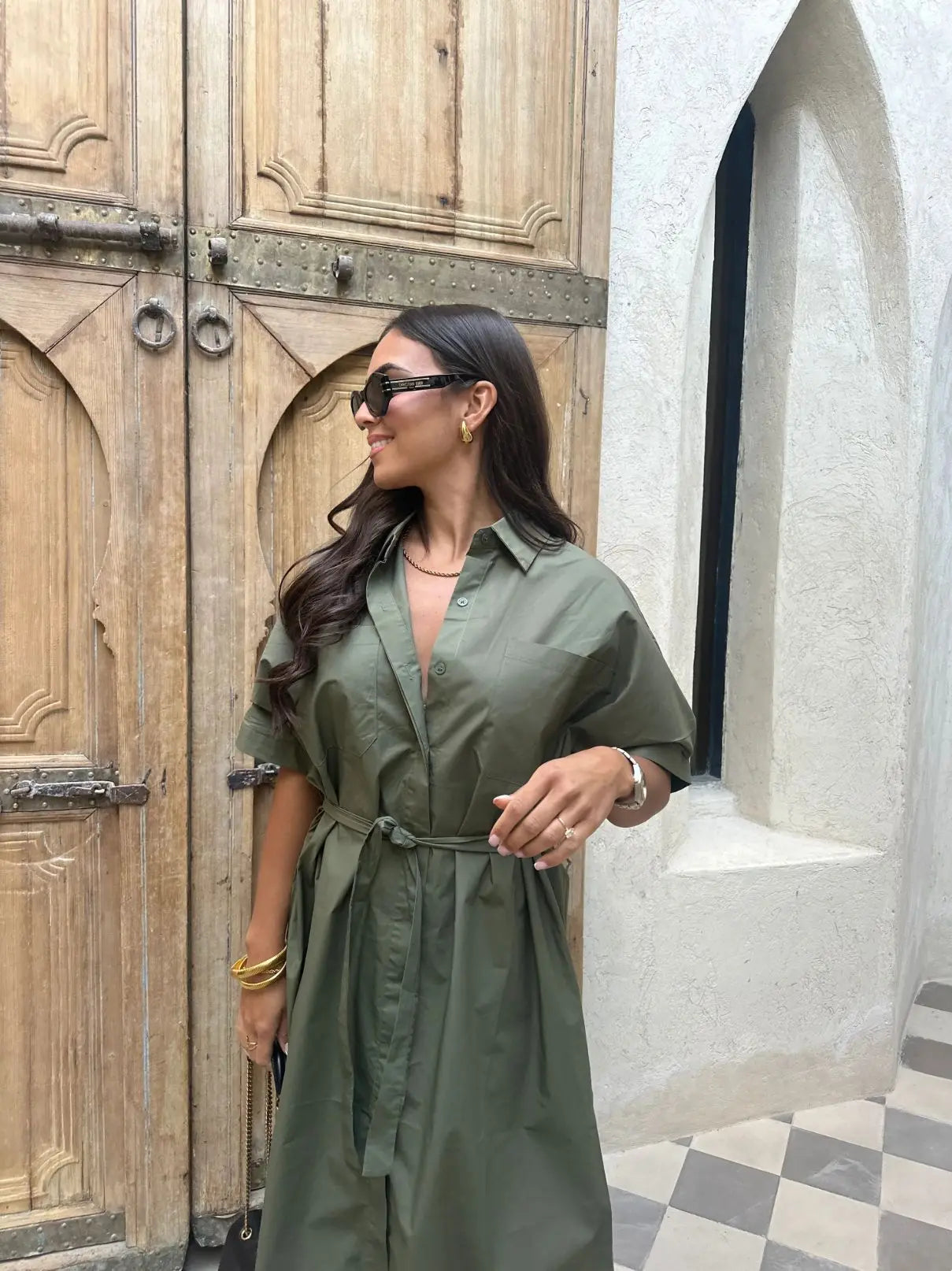 Fashion Commuter Long Skirt Office Elegant Lapel Shirt Dress Women Casual Elegant Single-breasted Short-sleeved Party Dress