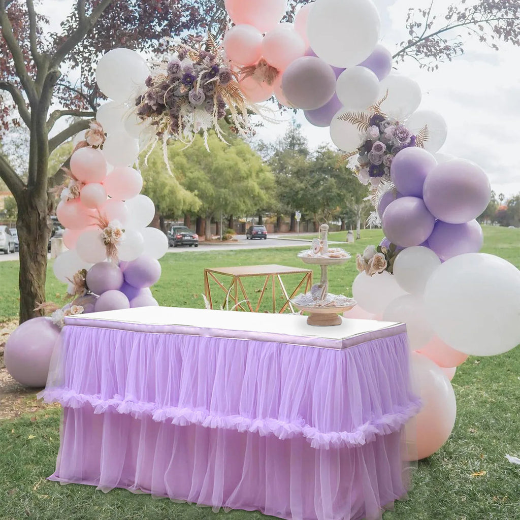 Wedding Tulle Table Skirt 6FT/9FT Purple Pink White Mesh Dining Table Decoration Table Cover For Wedding Reception Banquet