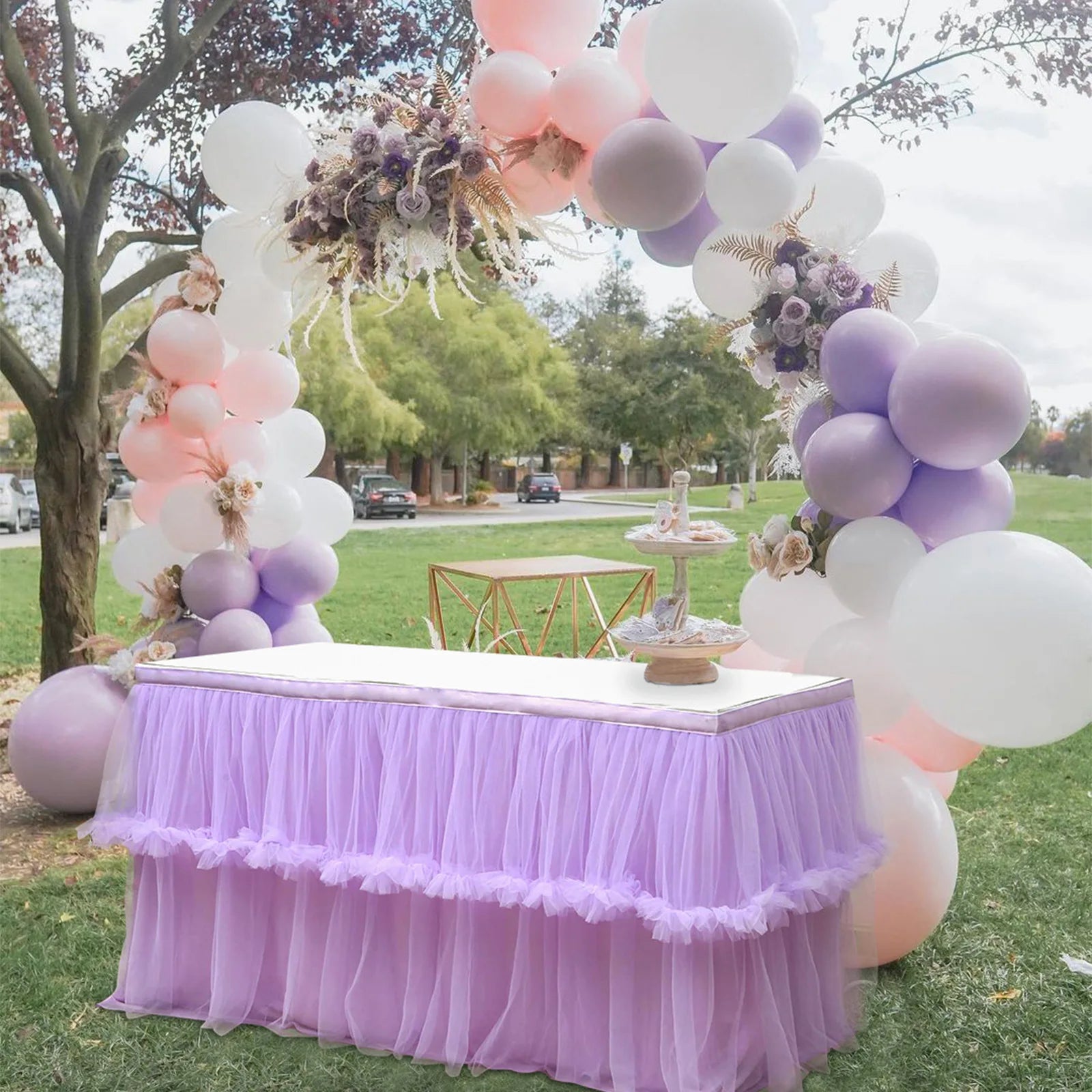Wedding Tulle Table Skirt 6FT/9FT Purple Pink White Mesh Dining Table Decoration Table Cover For Wedding Reception Banquet