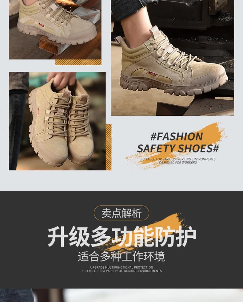2024 High-top work safety boots men's steel toe work shoes indestructible anti-smashing anti-puncture work sneakers