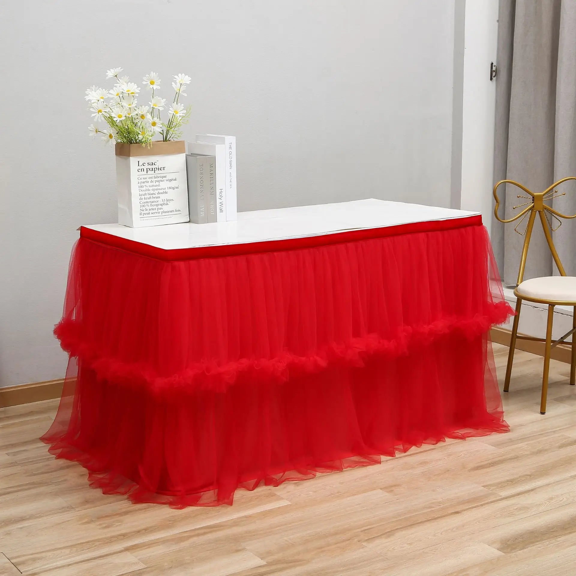 Wedding Tulle Table Skirt 6FT/9FT Purple Pink White Mesh Dining Table Decoration Table Cover For Wedding Reception Banquet
