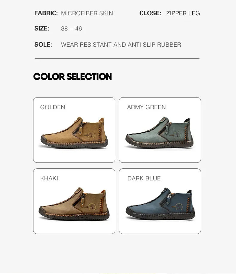 Men Boots Handmade Casual Ankle Boats for Man Male Hombres Walking Shoe Breathable Hombres Leather Wide Upright Zipper Shoes