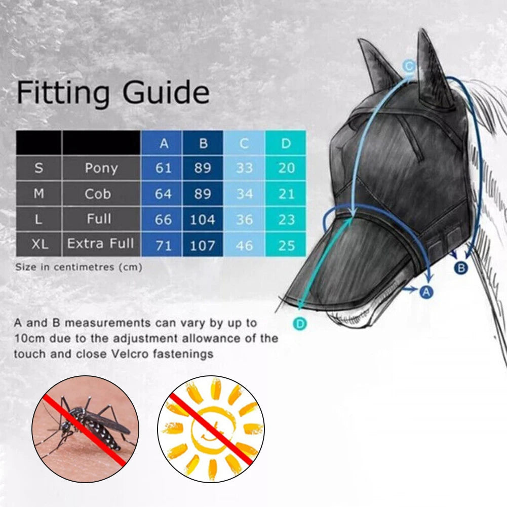 Anti-Mosquito Horse Full Face Protection Anti-Worms Mesh Mask with Nasal Cover Horse Face Mask Horse Riding Equestrian Equipment