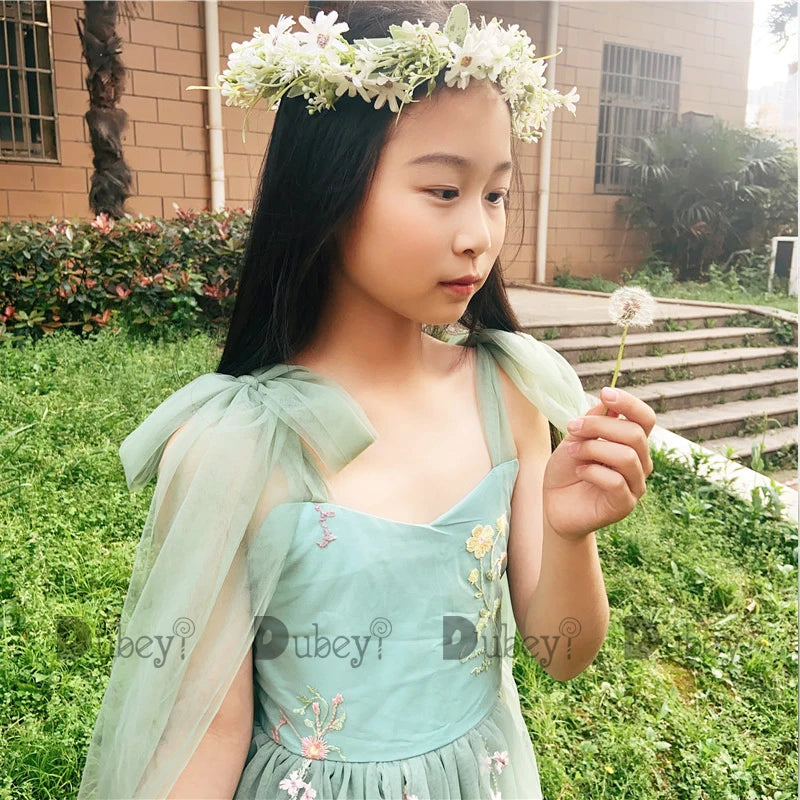 2026 Baby Embroidery Dress Girl Summer Dress Floral Bows Sleeveless Ballarina Dance Performance Dress Girls Tutus Clothes