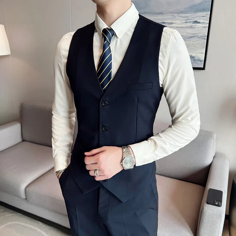 High quality fashion business casual (suit + vest + trousers) British style European and American wedding dress three-piece set