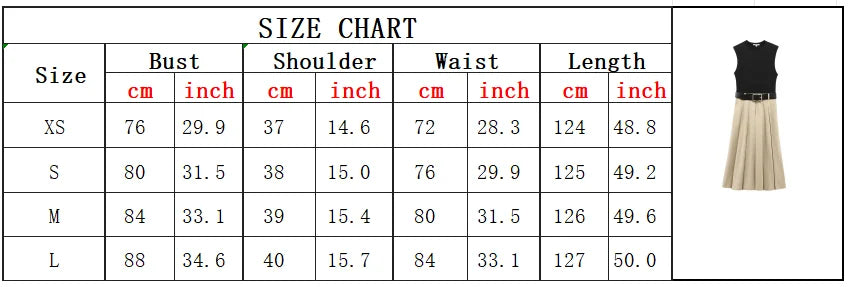 Women Summer MIDI Dress 2025 Fashion Patchwork O-Neck Belt Sleeveless Female Elegant Street Pleated Dresses Clothing