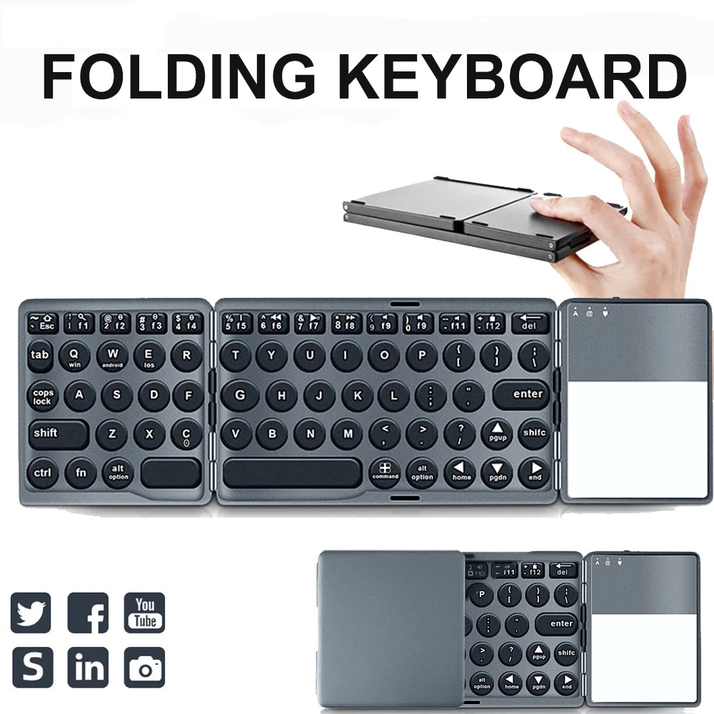 Mini Folding Keyboard Wireless Bluetooth Keyboard With Touchpad Portable Universal Foldable Keyboard for Windows IOS Tablet iPad