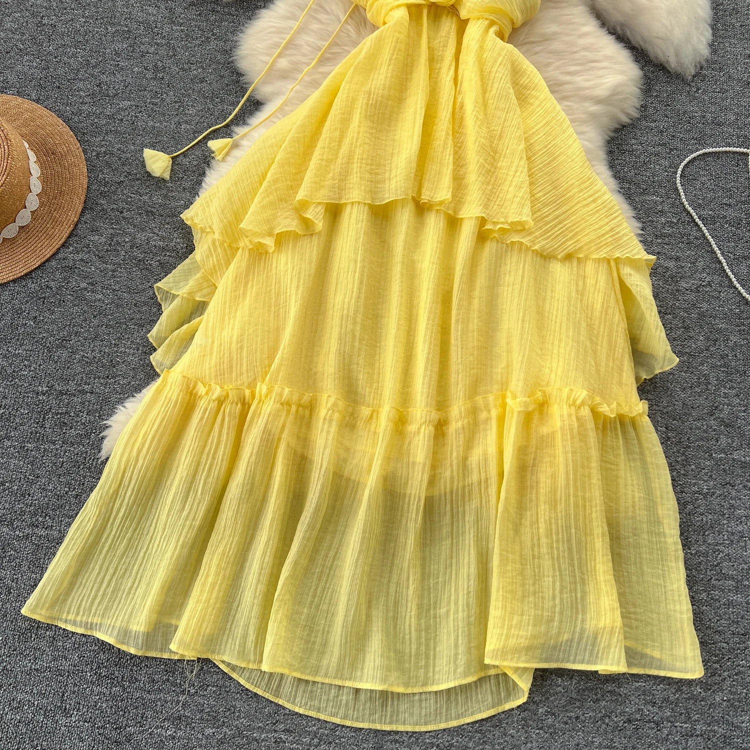 Elegant Sweet High Waist Hollow Out Asymmetric Three-dimensional Flower Halter Dress Vacation Slim Women Party Summer Dresses