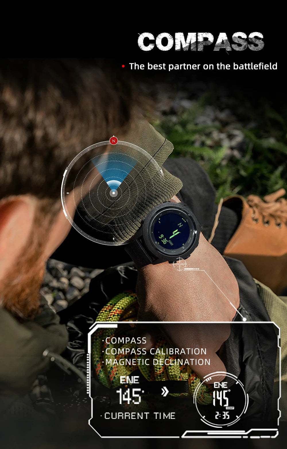 NORTH EDGE Smart Watch For Men Altimeter Barometer Thermometer Compass Military Digital Clock Outdoor Smartwatch Waterproof 50m
