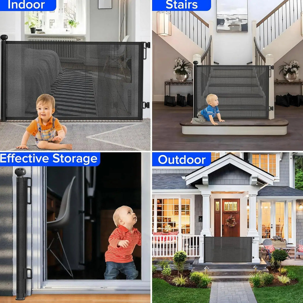 Retractable Pet Gate Childproof Net Indoor Mesh Fence for Dogs Kitten No-Drill Cat Baffle for Hallway Stairway Balcony Yard Door
