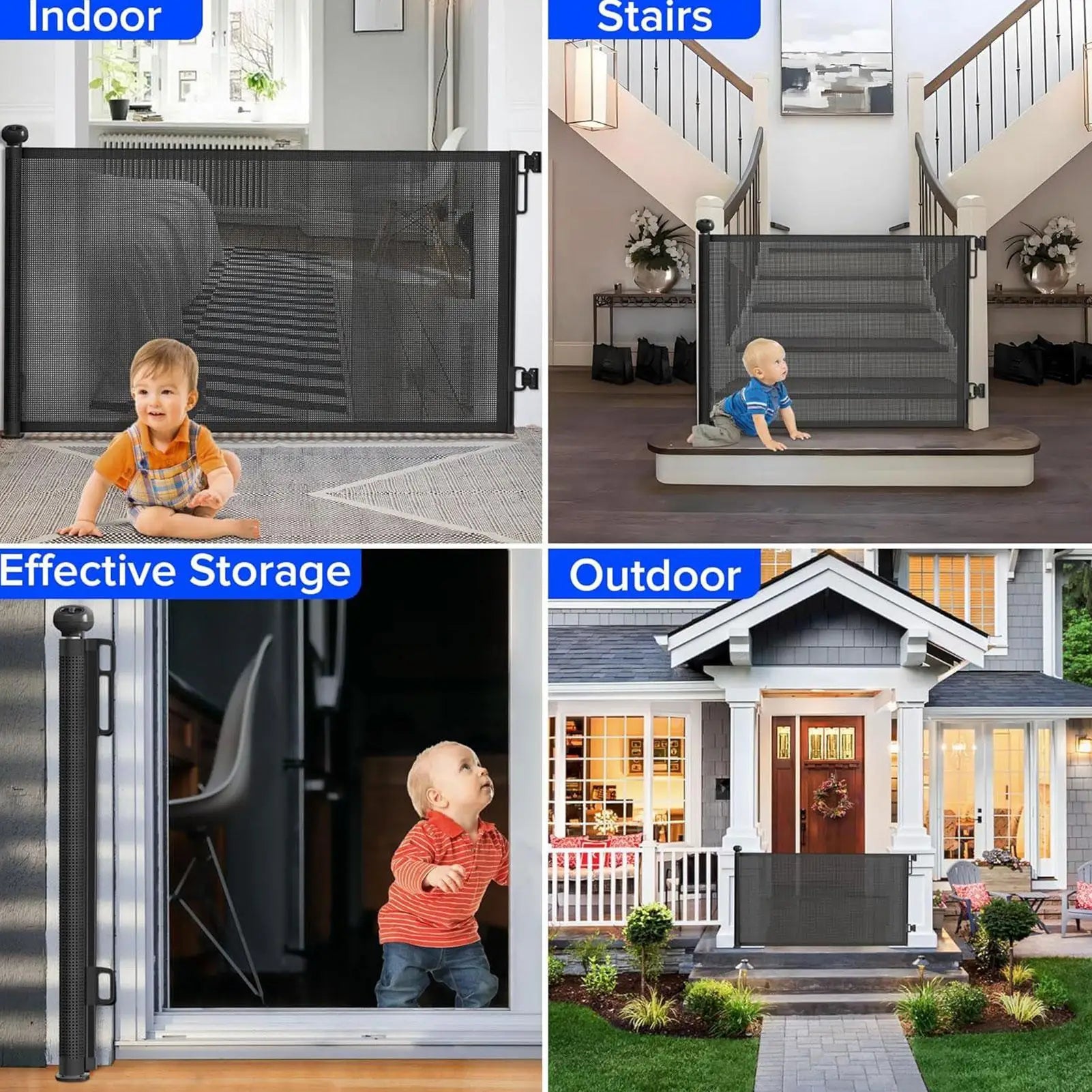 Retractable Pet Gate Childproof Net Indoor Mesh Fence for Dogs Kitten No-Drill Cat Baffle for Hallway Stairway Balcony Yard Door
