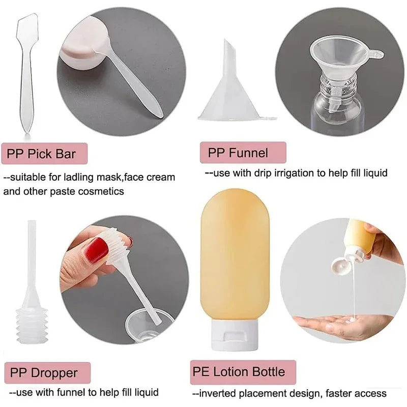 11Pcs Travel Toiletries Containers Set, Conditioner, Lotion – Refillable Mini Skincare Bottles for Airplane & Carry-On