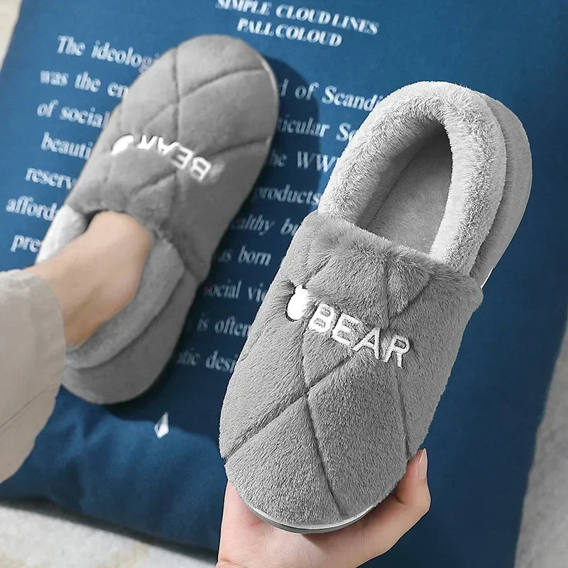 Winter Home Slipper Men Cartoon Bear Fuzzy Warm Plush Indoor Floor Male House Room Shoes Footwear Furry Non Slip Large Size 2025