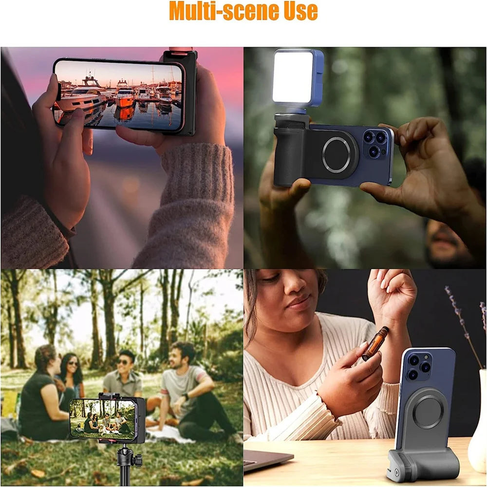 Magnetic CapGrip Magsafe Phone Grip Camera Phone Holder Handheld Selfie Booster w Bluetooth Remote 1/4 Screw for iPhone Android