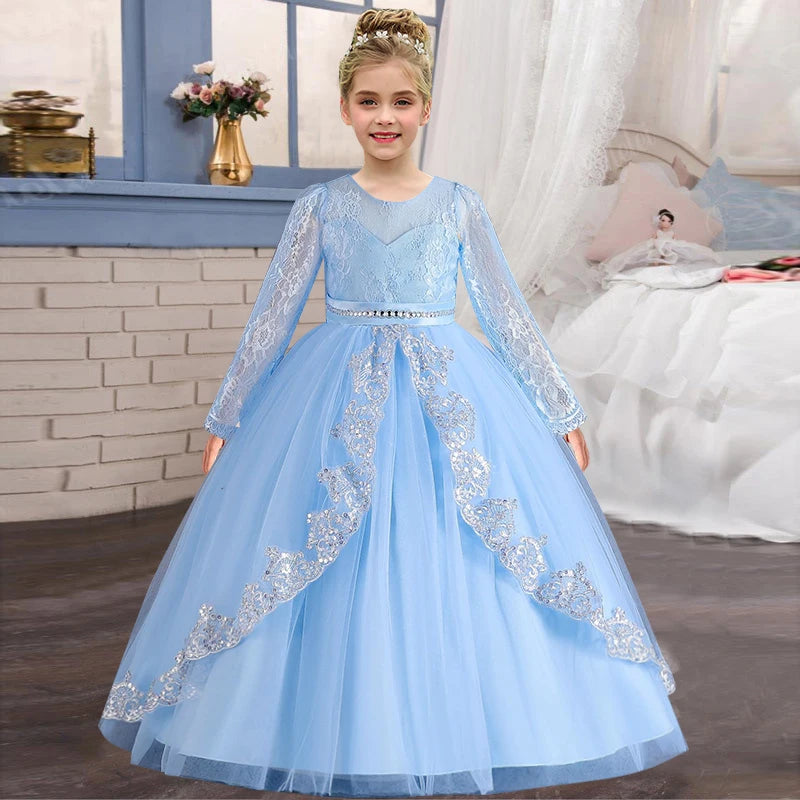 Girls' Long sleeved Princess Dress 4-12 Years Old Sequin Embroidered Bunny Dress Banquet Gorgeous High end Evening Dress