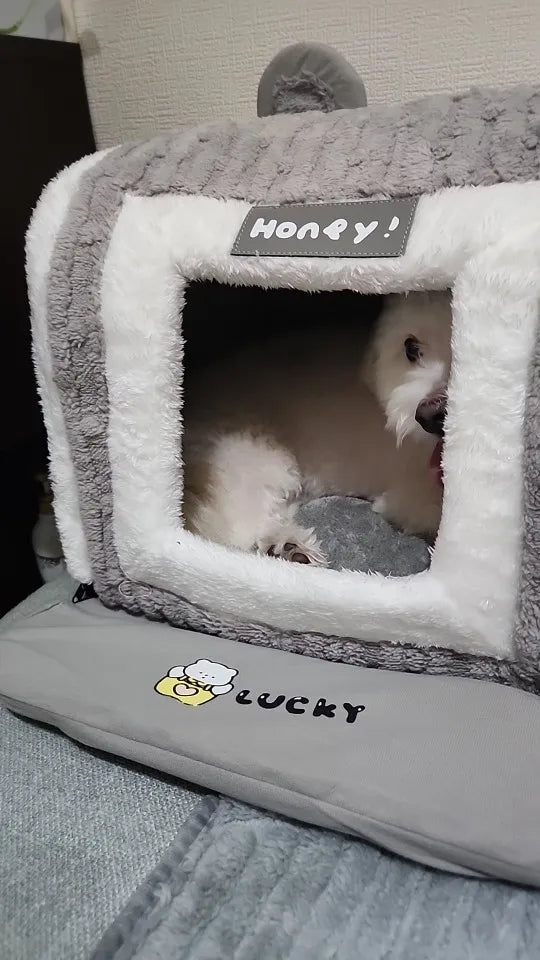 Cute Pet House with Foldable Soft Pet Bed Detachable Washable Pet Castle Suitable for Small Medium-sized Dogs and Cat Cave Nests