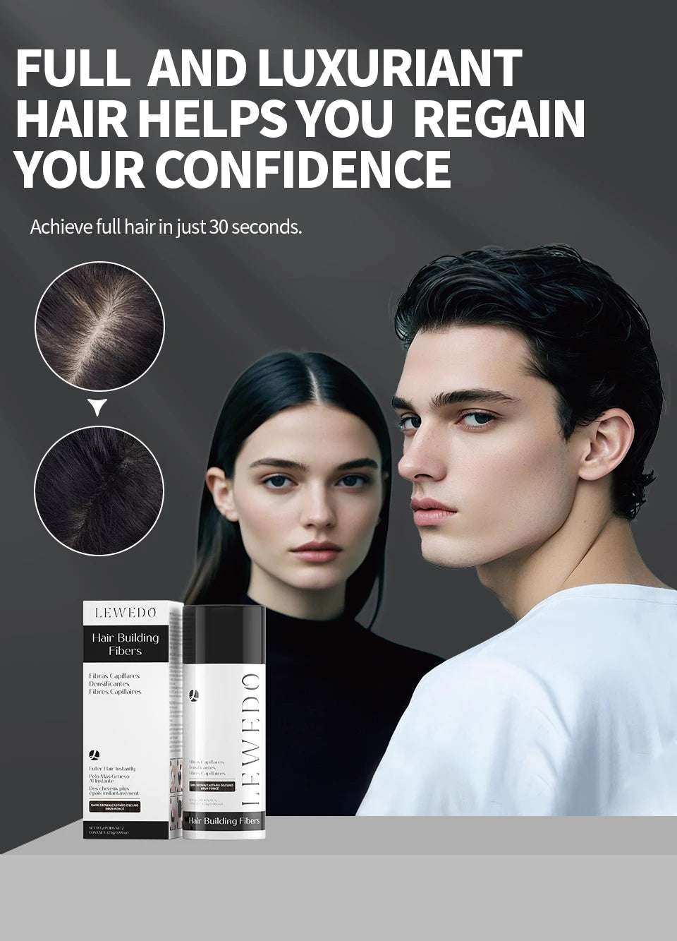 LEWEDO Hair Fiber Powder 25g Keratin Hair Building Fiber Hair Regrowth Powder Hair Styling Powder Hair Loss Hair Growth Product