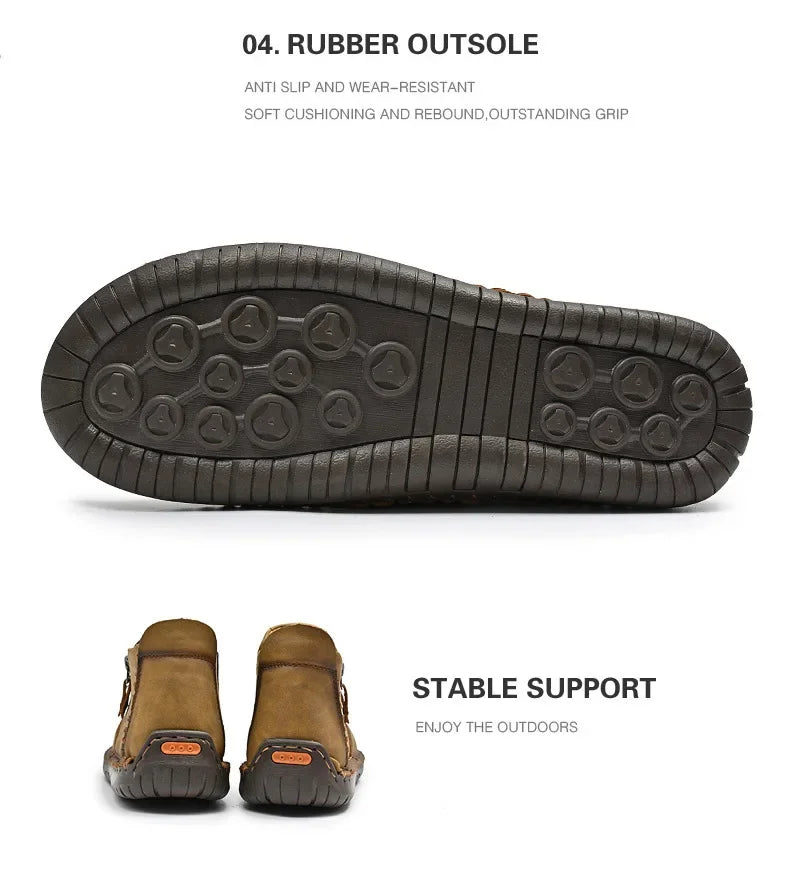 Men Boots Handmade Casual Ankle Boats for Man Male Hombres Walking Shoe Breathable Hombres Leather Wide Upright Zipper Shoes