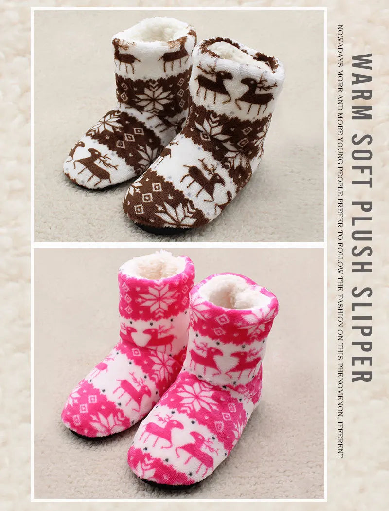 Home Slippers Boots Womens Winter Warm Indoor Christmas Elk Fur Contton Plush Anti Skid Non Slip Soft Deer Female Floor Shoes