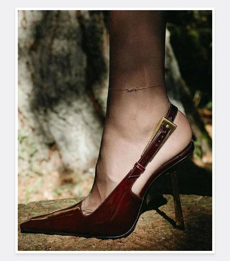 New Autumn 2024 Square Toe Slim Heel Retro Toe Women's Shoes with Patent Leather High-heeled Sandals