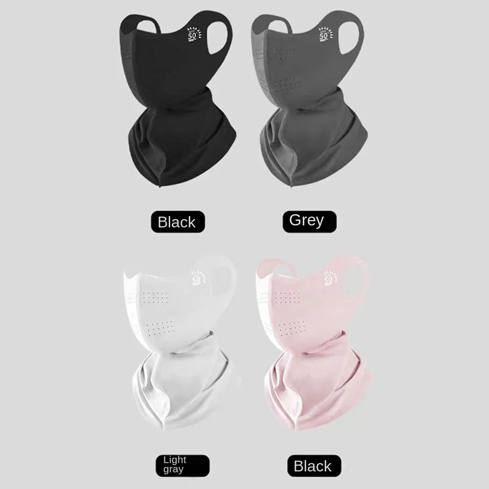 Ice Silk Sun Protection Mask Breathable Dustproof Anti-UV Neck Scarf Summer Outdoor Cycling Cool Sunshade Face Mask UPF50+