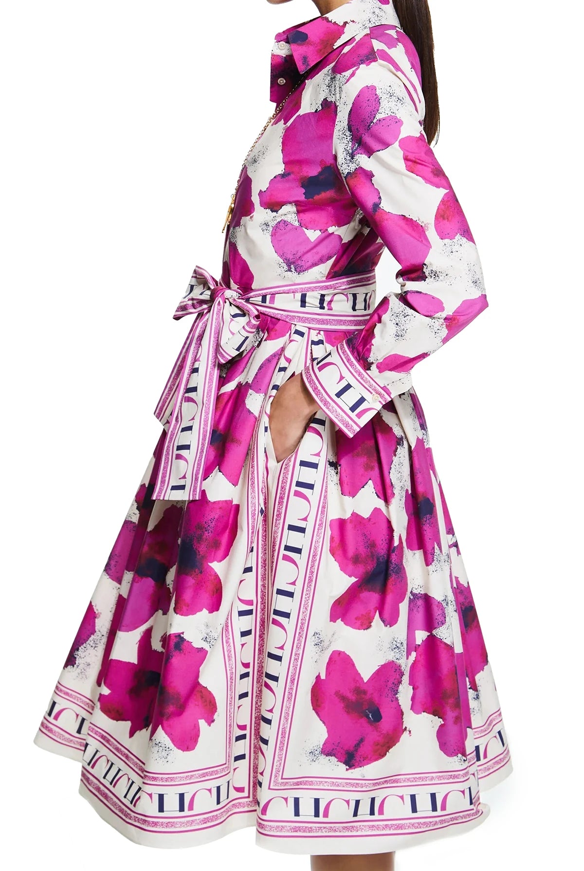 CHCH Women Vintage Print Maxi Dress Elegant Long Sleeves High Split Slim Dresses 2024 New Lady Vocation Vestidos
